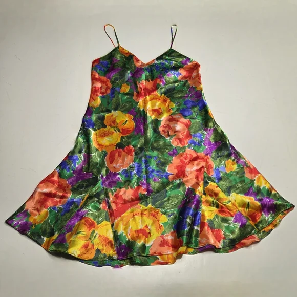 Vintage Victoria's Secret Gold Label Multicolor Floral Slip Dress Size P (XS) - Picture 4 of 7